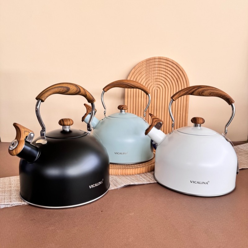 کتری استیل کف چدن دسته بامبو تک سوت 2.5 لیتر