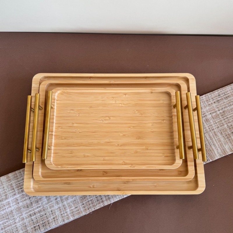 ست سه عددی سینی بامبو دسته طلایی