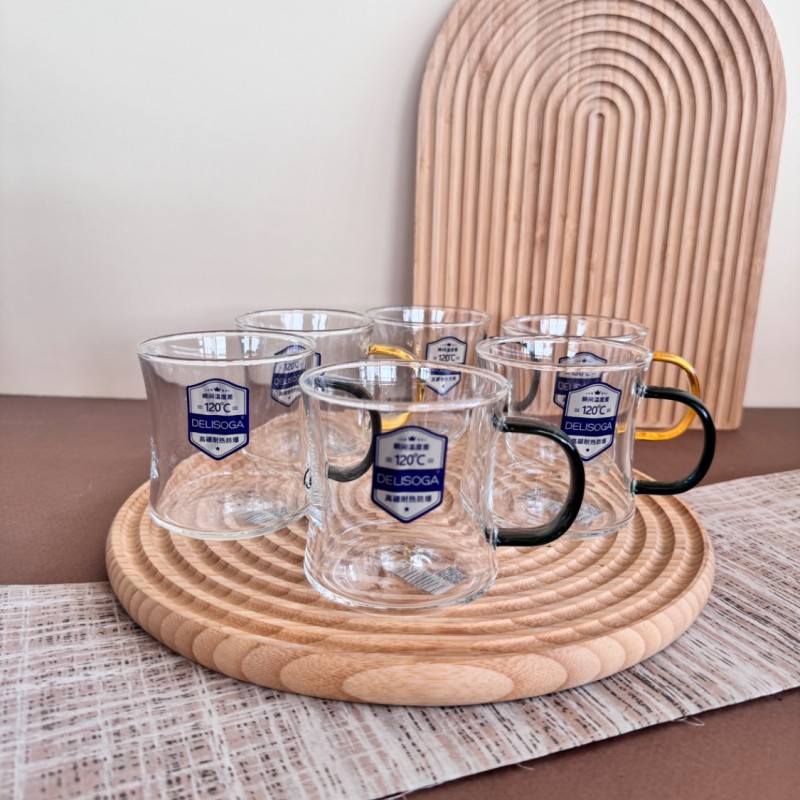 ست فنجان پیرکس کمر باریک دسته رنگی دلی