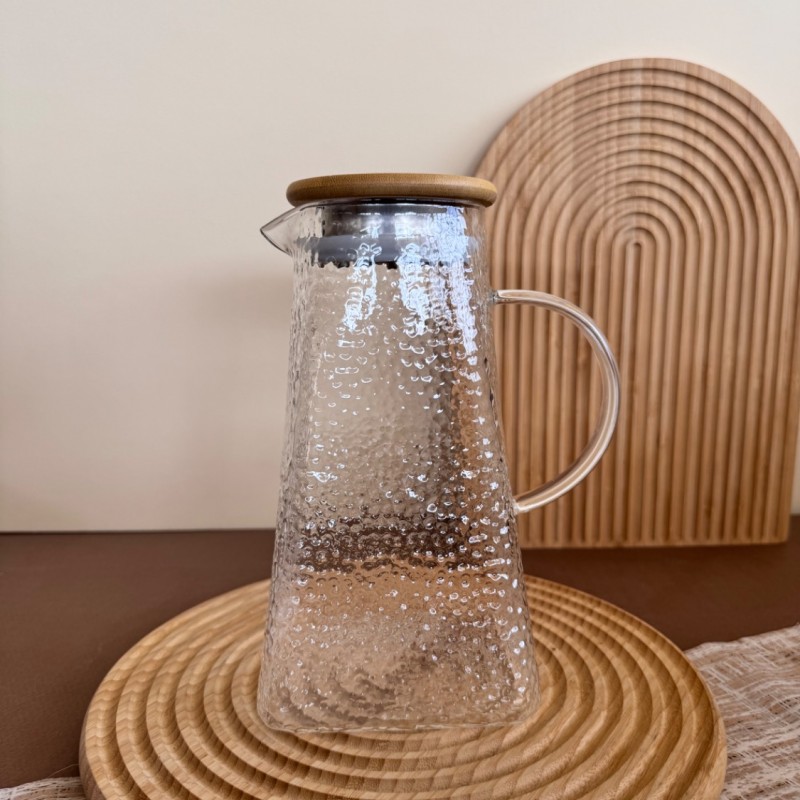 پارچ پیرکس طرح زنبوری کف مربع درب بامبو