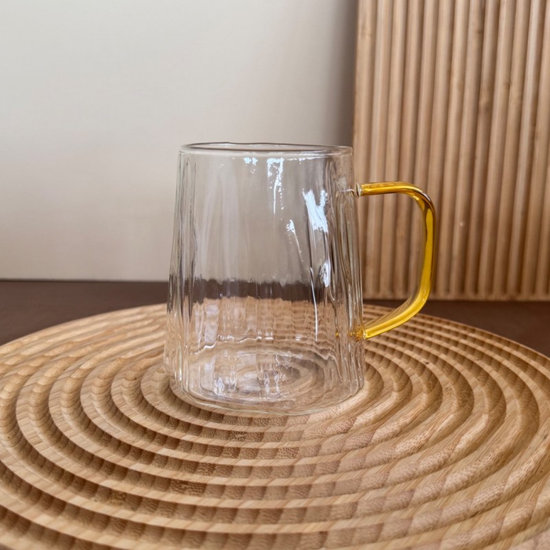 لیوان پیرکس دفرمه دسته طلایی 500 میل