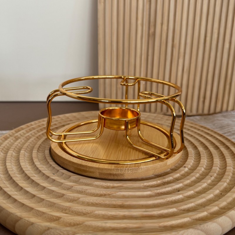 وارمر قوری استیل طلایی همراه با استند بامبو