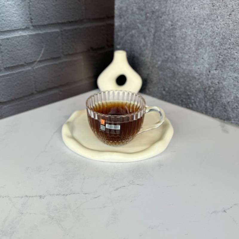 ست شش عددی استکان دسته دار طرح خطی دلی گلس