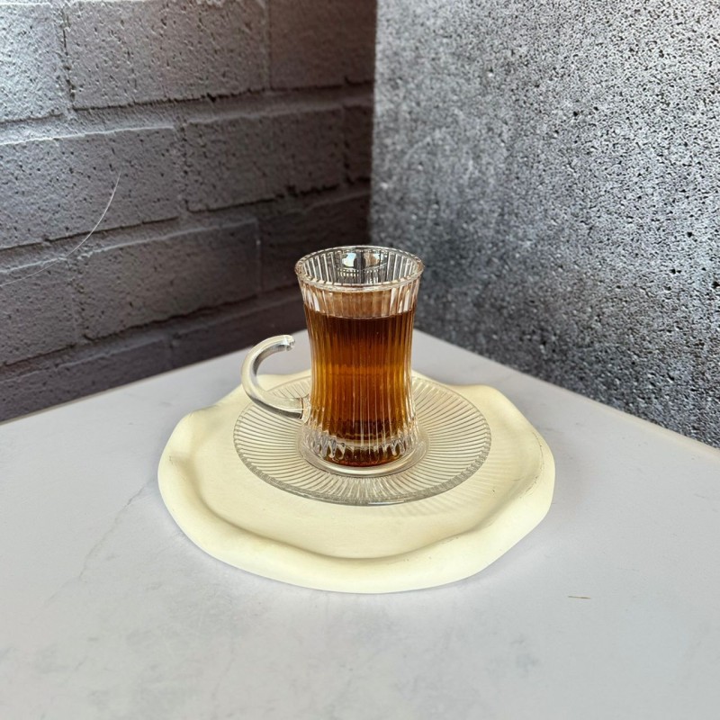 ست استکان و نعلبکی 12 پارچه کمر باریک طرح شیار دار دلی گلس