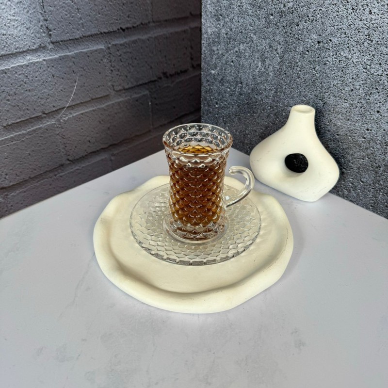 ست استکان و نعلبکی 12 پارچه کمر باریک طرح پوست ماری دلی گلس