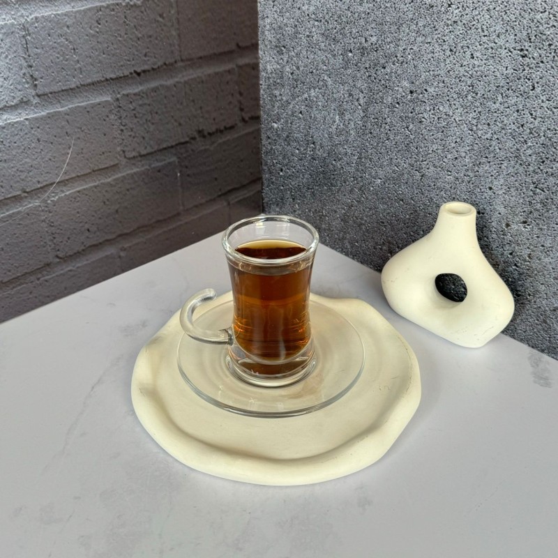 ست استکان و نعلبکی 12 پارچه کمر باریک دسته دار دلی گلس