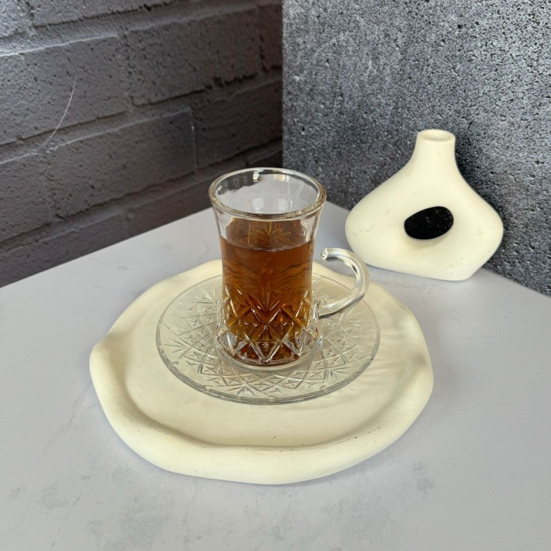 ست استکان و نعلبکی 12 پارچه کمر باریک طرح تایملس دلی گلس