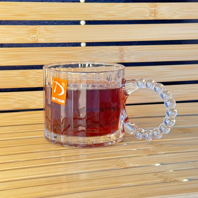 ست شش عددی لیوان دسته دار نگینی طرح شیاردار دلی گلس