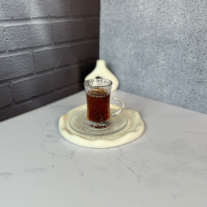 ست استکان و نعلبکی 12 پارچه کمر باریک طرح یخی دلی گلس