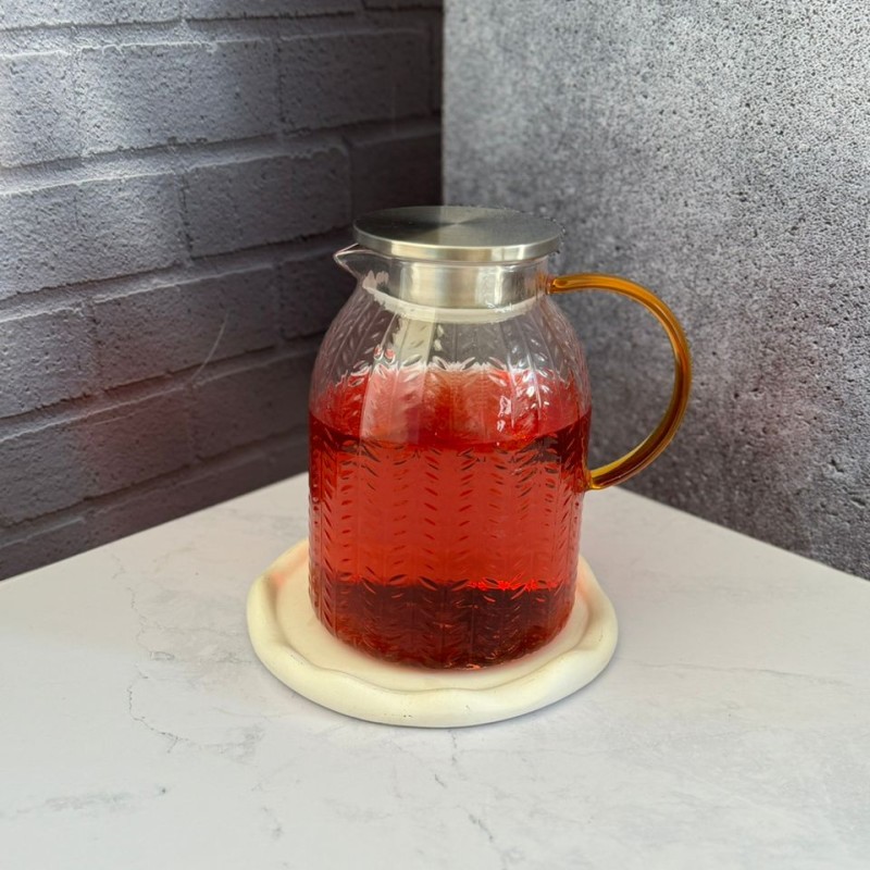 پارچ پیرکس دسته طلایی طرح گندم درب استیل 1800 میل