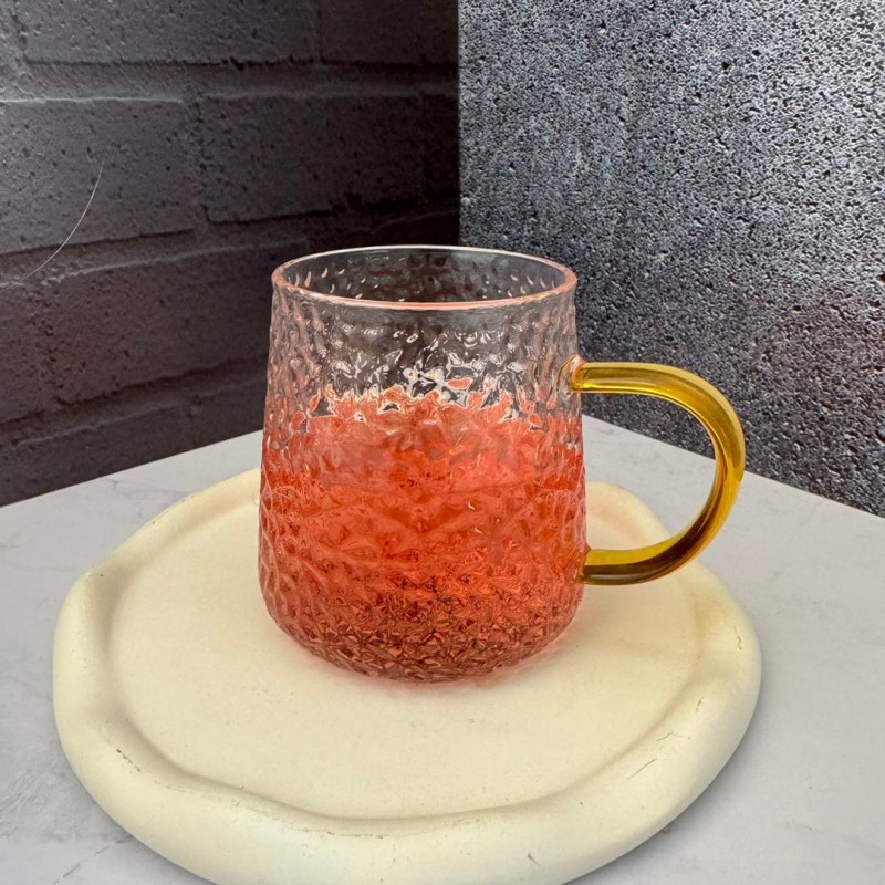 لیوان پیرکس طرح برفی درشت دسته عسلی 400 میل