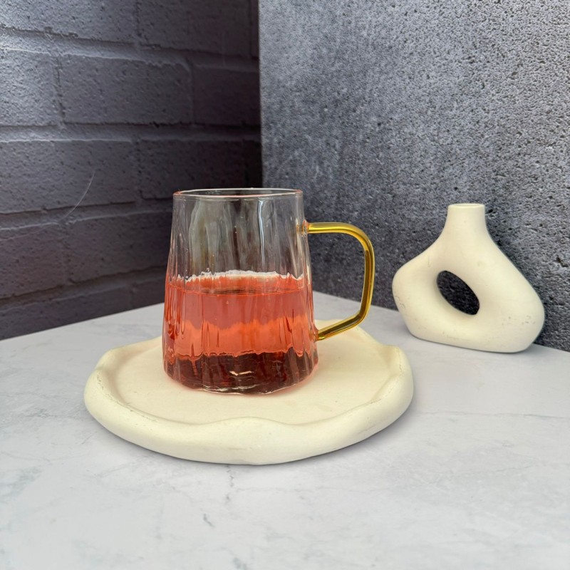 لیوان پیرکس دفرمه ی دسته طلایی 400 میل