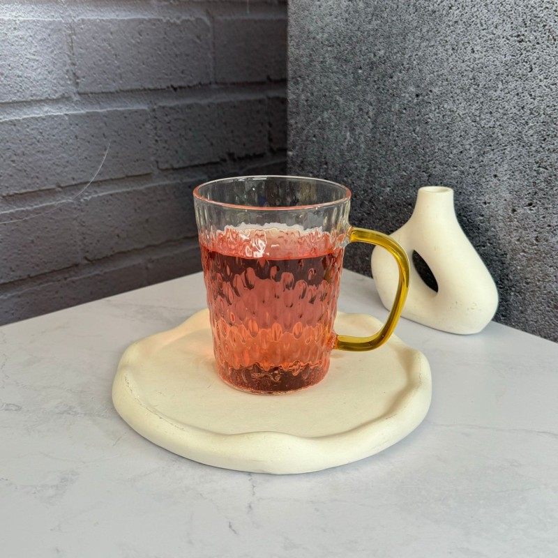 لیوان پیرکس دسته طلایی مدل پولکی 350 میل