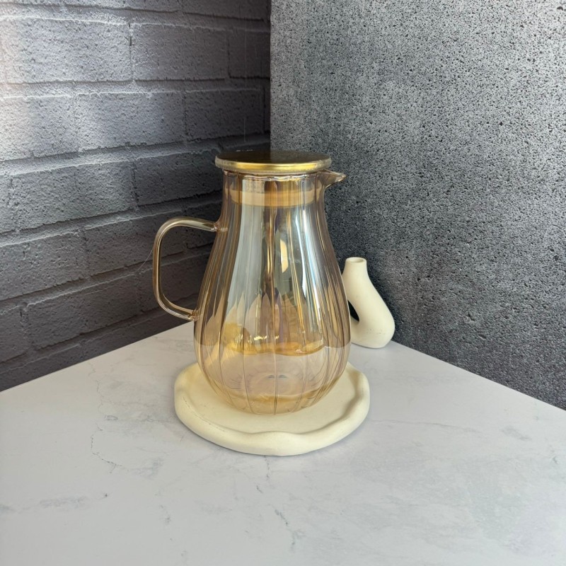 پارچ پیرکس طرح شیاردار درب استیل شامپاینی 1800 میل