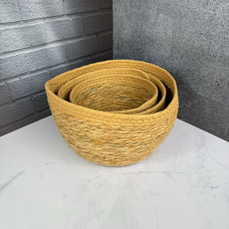 سبد حصیری سه عددی طرح گرد طنابی