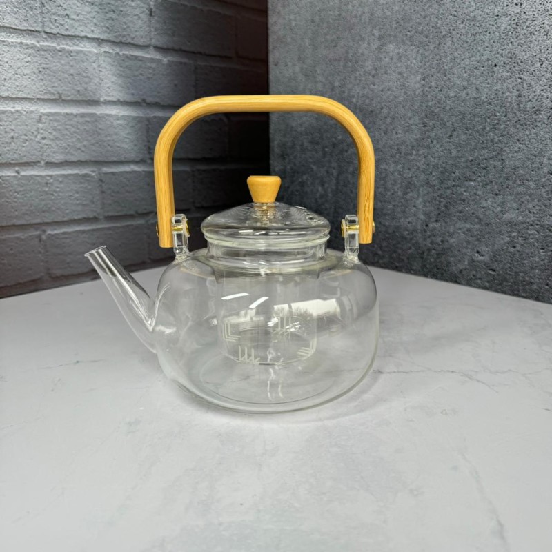 قوری صافی دار پیرکس دسته بامبو