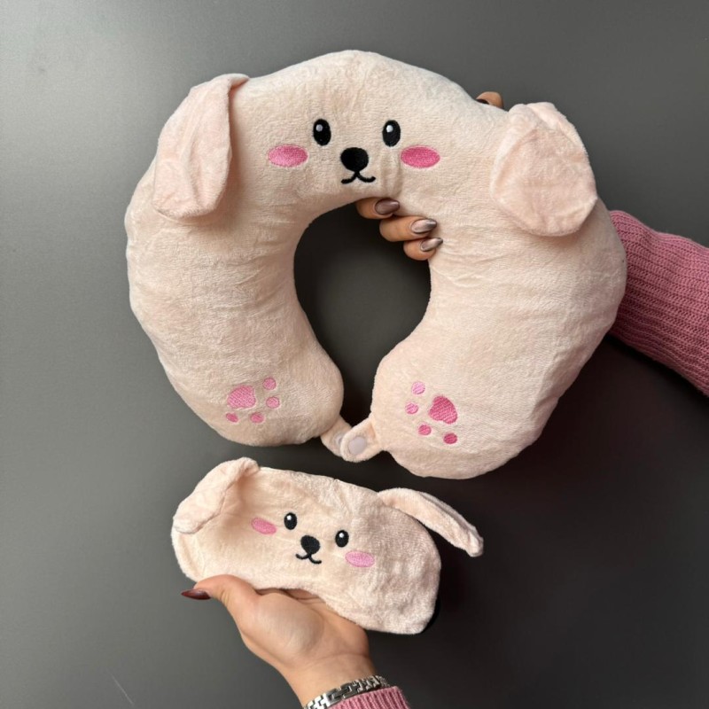 ست بالش گردنی و چشم بند طرح هاپو