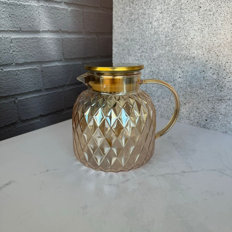 پارچ پیرکس درب استیل شامپاینی طرح لوزی 1500 میل