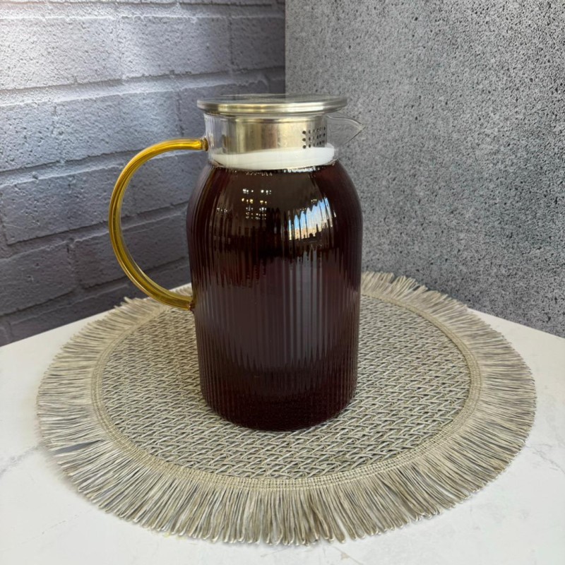 پارچ پیرکس دسته طلایی درب استیل طرح شیار دار 1500میل