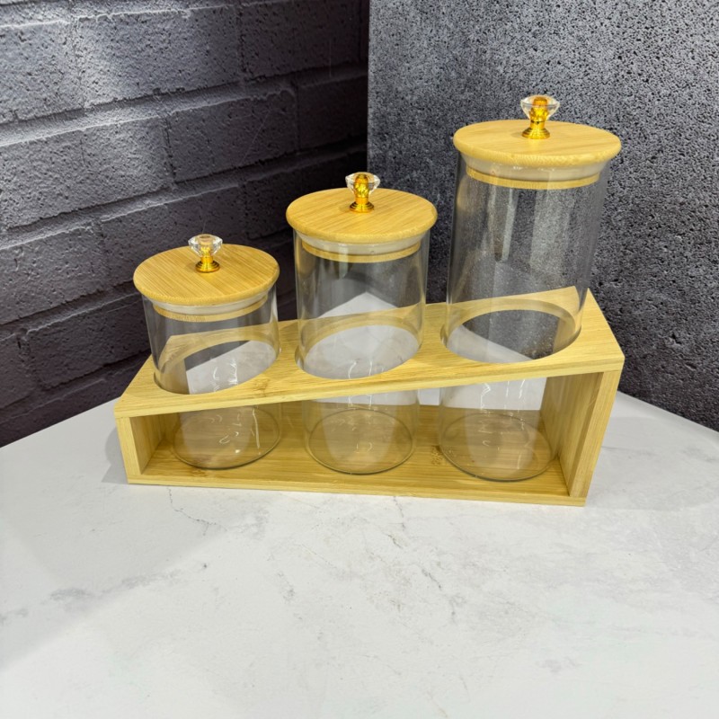 ست سه عددی بانکه پیرکس درب الماسی همراه با استند بامبو