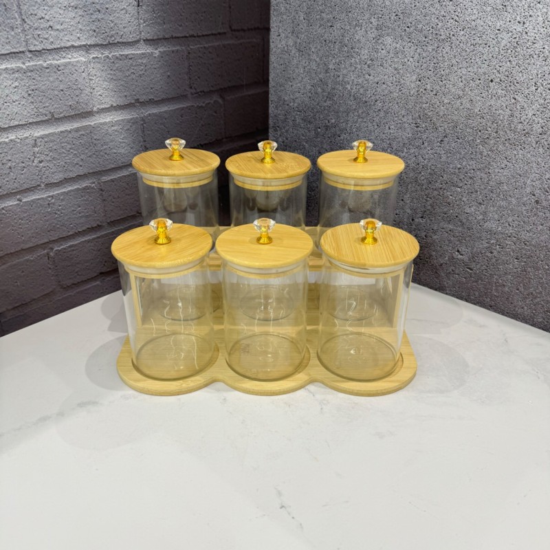 ست شش عددی بانکه پیرکس درب الماسی همراه با استند بامبو