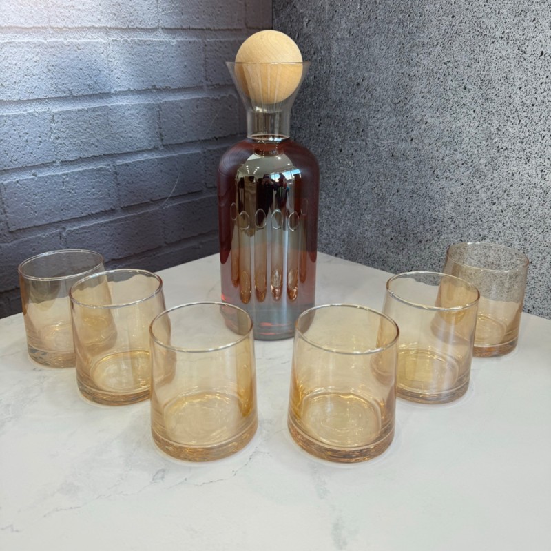 ست پارچ و لیوان پیرکس 7 پارچه گلو باریک درب توپی شامپاینی