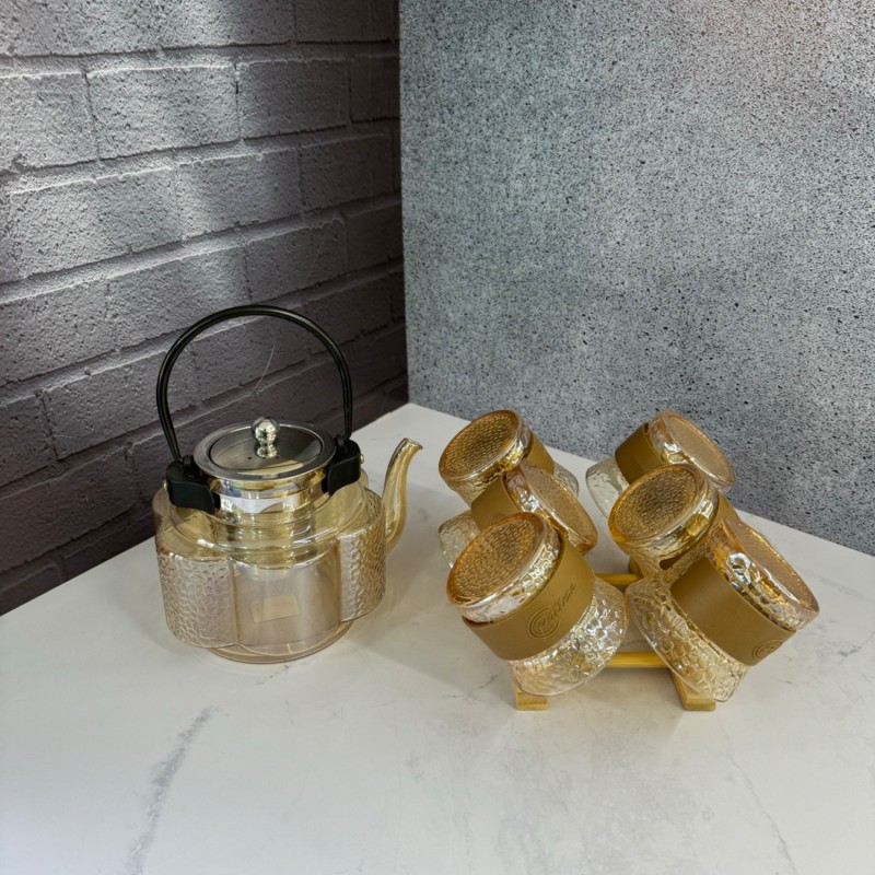 ست قوری و استکان پیرکس شعله مستقیم شامپاینی