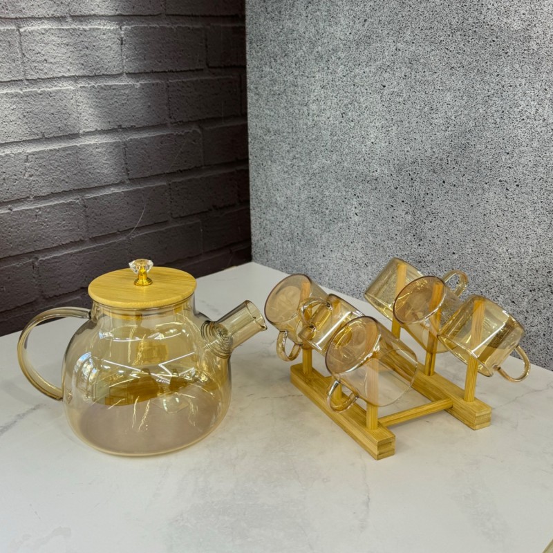 ست قوری و استکان پیرکس درب الماسی لوزی شامپاینی