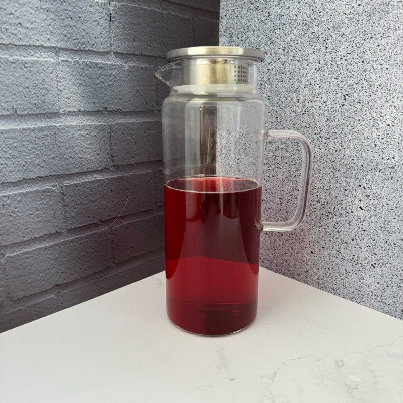 پارچ پیرکس استوانه ای درب استیل دسته دار1500 میل