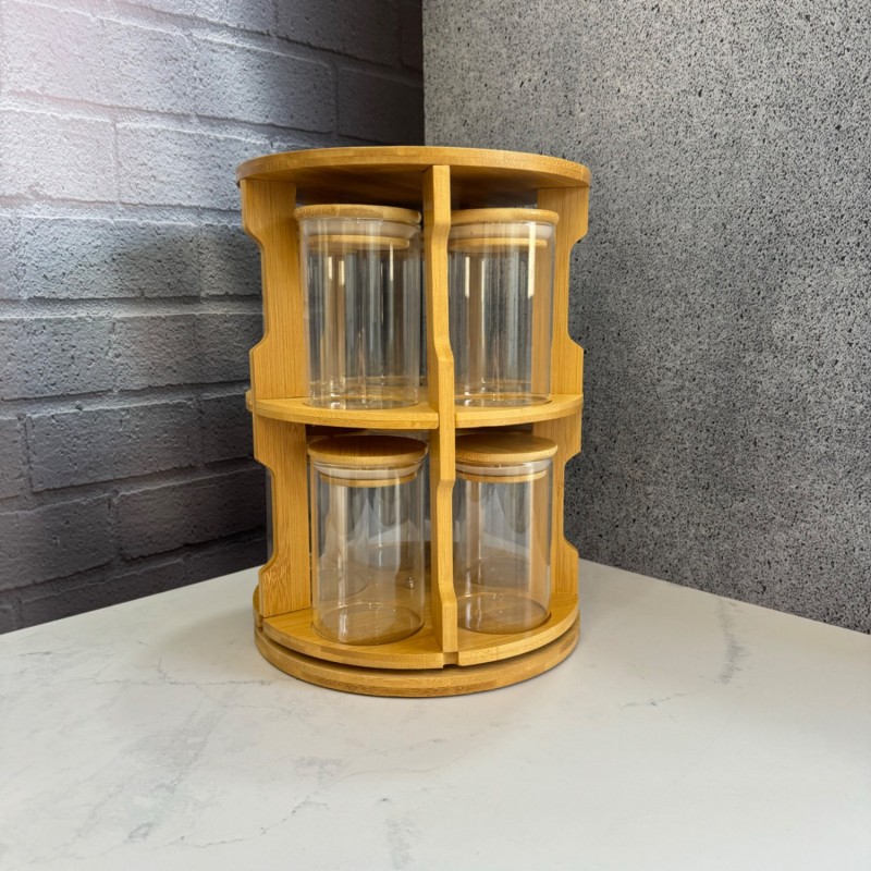 ست پاسماوری پیرکس همراه با استند دو طبقه چرخشی بامبو