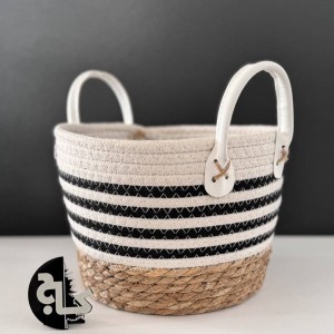 سبد حصیری سه عددی گرد دسته دار