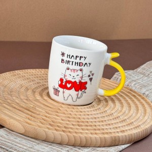 ماگ سرامیکی گربه دسته رنگی