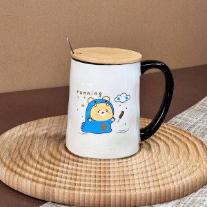 ماگ سرامیکی قاشق دار درب بامبو طرح عروسکی