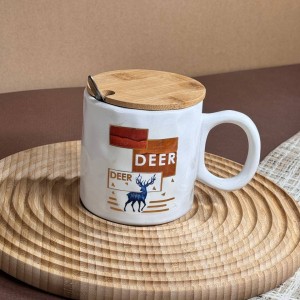 ماگ سرامیکی درب بامبو طرح گوزن