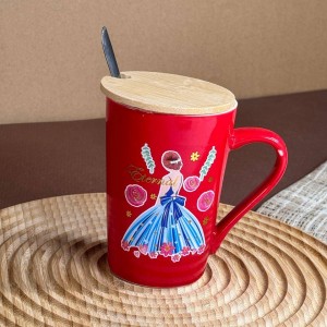 ماگ سرامیکی قاشق دار درب بامبو طرح سیندرلا