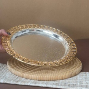 سینی استیل دور طلایی مدل گرد