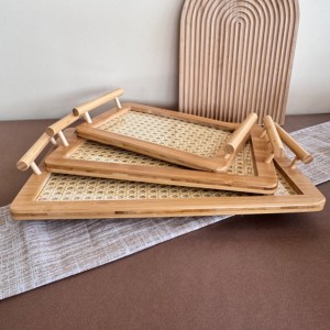 ست سینی بامبو مدل کف حصیری دسته دار