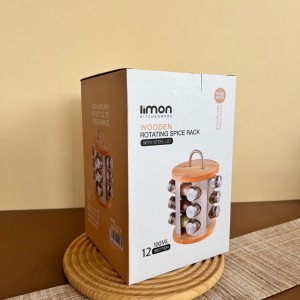 ست جا ادویه چرخشی 12 پارچه استیل و بامبو دسته دار لیمون