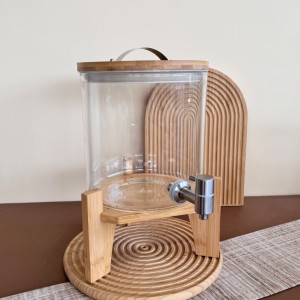 کلمن پایه بامبو پیرکس استوانه ای 5 لیتری دماسنج دار