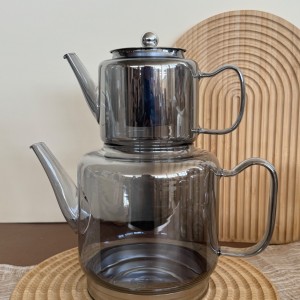 ست کتری قوری پیرکس کف استیل 304 دودی