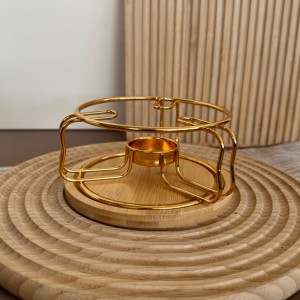 وارمر قوری استیل طلایی همراه با استند بامبو