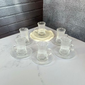 ست استکان و نعلبکی 12 پارچه کمر باریک طرح شیار دار