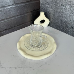 ست استکان و نعلبکی 12 پارچه کمر باریک طرح خطی برند دلی گلس