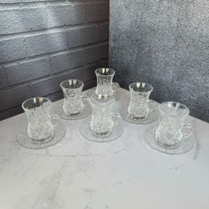 ست استکان و نعلبکی 12 پارچه کمر باریک  دلی گلس