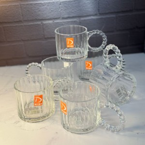 ست شش عددی لیوان دسته دار نگینی طرح شیاردار دلی گلس