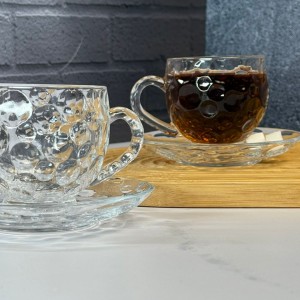 ست استکان و نعلبکی 12پارچه طرح حبابی دلی گلس