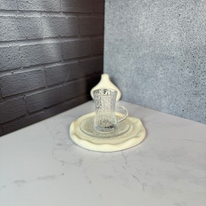 ست استکان و نعلبکی 12 پارچه کمر باریک طرح یخی دلی گلس