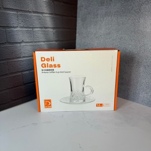 ست استکان و نعلبکی 12 پارچه کمر باریک طرح یخی دلی گلس