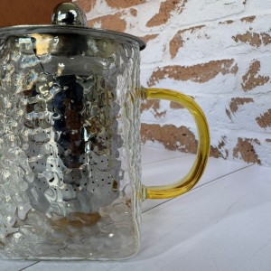 قوری پیرکس  دسته طلایی طرح سنگی