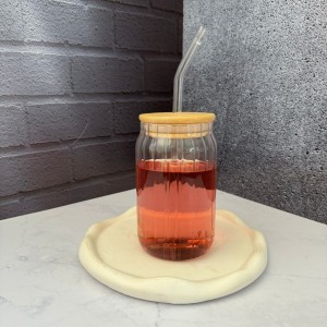 لیوان اسموتی پیرکس درب بامبو مدل شیار دار